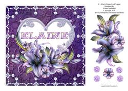 8 x 8 Lily Names a - Z 'elaine' Decoupage Card Topper