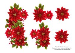 Christmas Poinsettia Flowers Decoupage Sheet