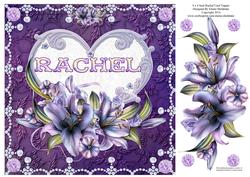 8 x 8 Lily Names a - Z 'rachel' Decoupage Card Topper