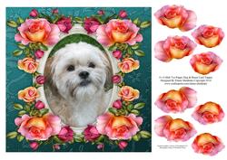 8 x 8 Shih Tzu Puppy Dog & Roses Card Topper & Decoupage