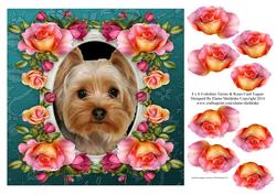 8 x 8 Yorkshire Terrier Dog & Roses Card Topper & Decoupage