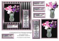 6 x 6 Sweet Peas in a Vase - Decoupage Card Topper