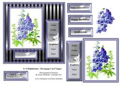 6 x 6 Delphinium Flowers - Decoupage Card Topper