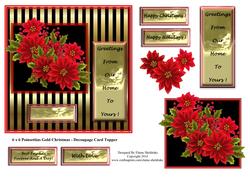 6 x 6 Christmas Poinsettias on Gold - Decoupage Card Topper