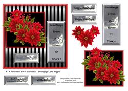 6 x 6 Christmas Poinsettias on Silver Decoupage Card Topper