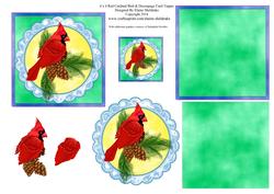4 x 4 Red Cardinal Bird Decoupage Card Toppers