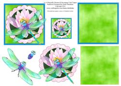 4 x 4 Dragonfly Dreams & Water Lily Decoupage Card Toppers