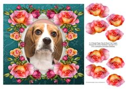 8 x 8 Beagle Dog & Roses Card Topper & Decoupage