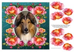 8 x 8 Rough Collie Dog & Roses Card Topper & Decoupage