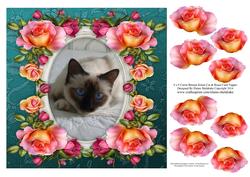 8 x 8 Carrie Birman Cat & Roses Card Topper & Decoupage