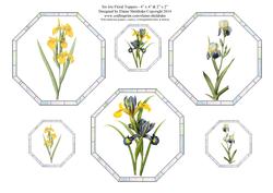 Six Iris Floral Toppers -three x 4" x 4" & Three x 2" x 2"