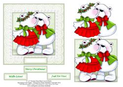 6 x 6 Kissing Xmas Bears Lace & Pearls Decoupage Card Topper