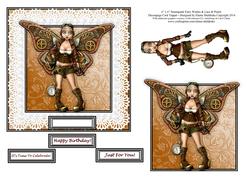 6 x 6 Steampunk Fairy + Lace & Pearls Decoupage Card Topper