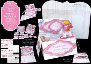 Baby Girl's Birthday - Pop-up Box Card Kit with Envelope