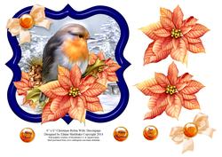 6" x 6" Christmas Robin & Poinsettia & Decoupage Card Topper
