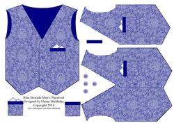 Blue Brocade Men's Waistcoat Card Topper with Decoupage