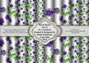 Floral Sheets Set 15 Geraniums - 10 x A4 Backing Papers