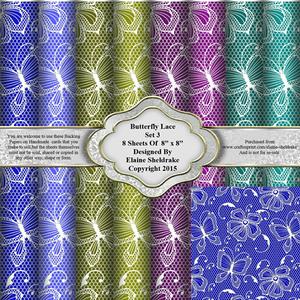 8" x 8" Butterfly Lace Set 3 Backing Papers