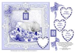 Teacup Kitten in Blue Frame - 8" x 8" Card Topper