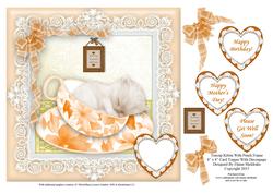 Teacup Kitten in Peach Frame - 8" x 8" Card Topper