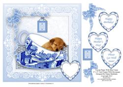 Teacup Puppy in Blue Frame - 8" x 8" Card Topper