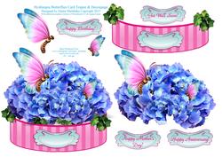 Hydrangeas & Butterflies - Shaped Card Topper with Decoupage