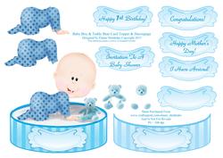 Baby Boy & Teddy Bear - Shaped Card Topper with Decoupage