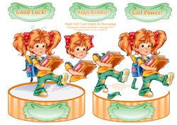 Study Girl - Shaped Card Topper with Decoupage