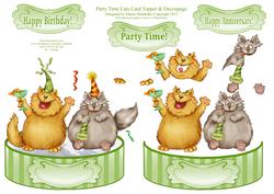 Party Time Cats - Shaped Card Topper with Decoupage