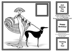 Art Deco Walking the Dog - 8" x 8" Digi Stamp Card Topper
