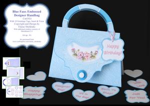 Blue Faux Embossed Designer Handbag Card Kit Insert & Verse