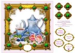 Teatime with Roses - 8" x 8" Card Topper