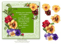 Pansies in Your Garden - 7" x 7" Card Topper with Decoupage