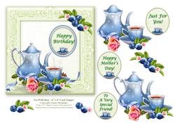 Tea with Rosy - 6" x 6" Card Topper + Decoupage & Greetings