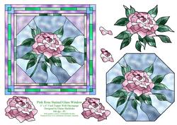 Pink Rose Stained Glass Window 6 x 6 Card Topper + Decoupage