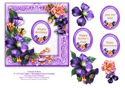 Clematis & Roses 6" x 6" Card Topper, Decoupage & Greetings