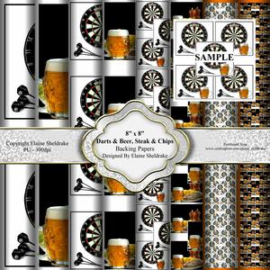 Darts & Beer, Steak & Chips - 8" x 8" Backing Papers Set