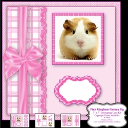 Pink Gingham Guinea Pig - 7 x 7 Card Topper With Decoupage