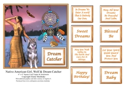 Native American Girl, Wolf & Dream Catcher - 6 x 6 Card Topper & Sentiments