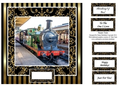 Black Gold Steam Train - Square Card Topper & Sentiments