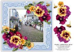 Clovelly Cobbled Street In Devon Village - 8 x 8 Floral Decoupage Card Topper