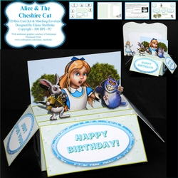 Alice & The Cheshire Cat - 3D Box Card Kit & Matching Envelope