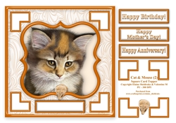 Cat & Mouse (2) - 7.5 x 7.5 Card Topper With Greetings & Decoupage
