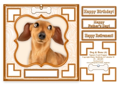 Dachshund Dog & Bone (4) - 7.5 x 7.5 Card Topper With Greetings & Decoupage