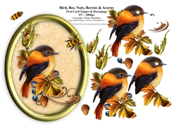 Bird, Bee, Nuts, Berries & Acorns - 7 x 5 Oval Decoupage Card Topper