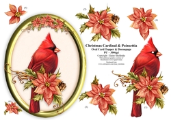 Christmas Cardinal  & Poinsettia - 5 x 7 Oval decoupage Card Topper