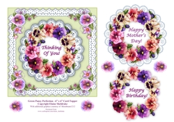 Green Pansy & Lace Perfection - 6 x 6 Decoupage Topper