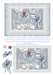 Blue Ribbon Love Bird Swans - Diamond Heart Lace & Pearls