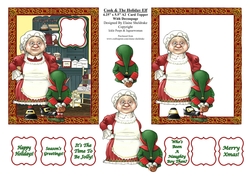 Cook & Holiday Elf - 4.5 x 5.5 A2 Size Decoupage Card Topper For USA, Canada etc. - PU 300 DPI