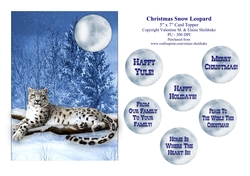Christmas Snow Leopard - 5 x 7 Card Topper & Assorted Greetings - PU 300 DPI